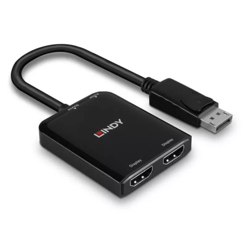 Lindy hub MST de DisplayPort a 2 puertos HDMI, DisplayPort, 2 x HDMI, conector macho, conector hembra, recto, recto