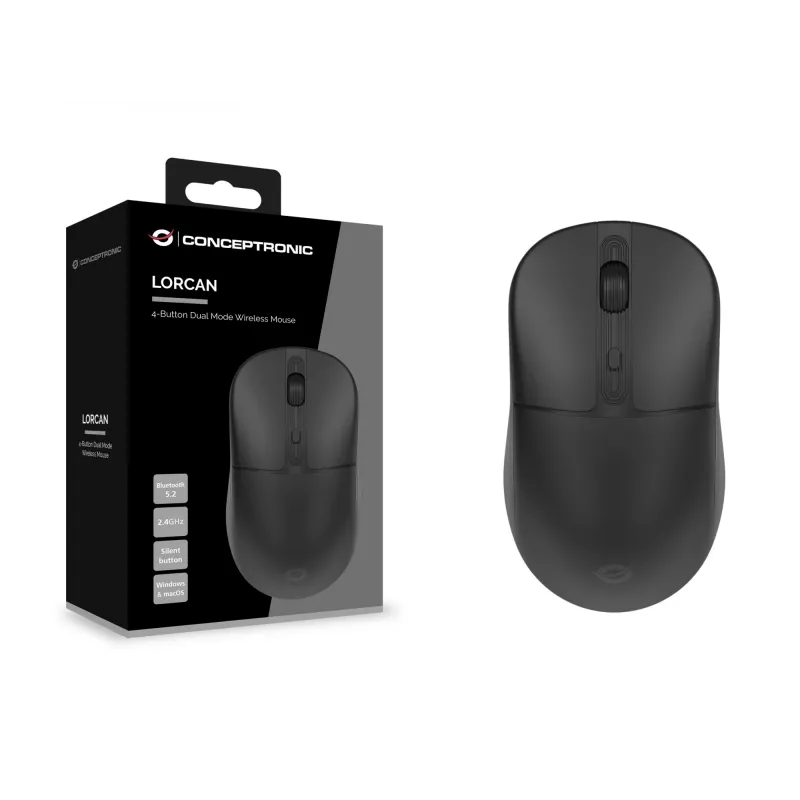 Conceptronic LORCAN04B ratón inalámbrico de doble modo de 4 botones, Bluetooth 5.2, 2,4 GHz