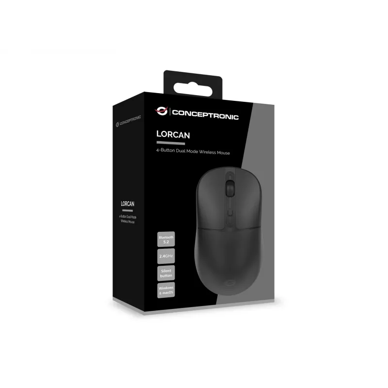 Conceptronic LORCAN04B ratón inalámbrico de doble modo de 4 botones, Bluetooth 5.2, 2,4 GHz
