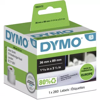 Etiquetas de dirección grandes auténticas DYMO LabelWriter | 36 mm x 89 mm | Rollo de 260 | Impresión negra sobre blanco | para impresoras de etiquetas LabelWriter