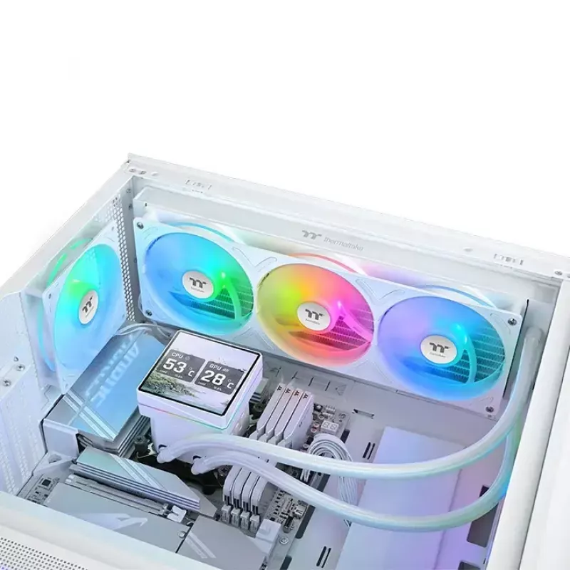 Refrigeración líquida todo en uno Thermaltake TH360 V3 Ultra ARGB — 3 ventiladores de 120 mm, 500–2500 rpm, 12 V, blanco