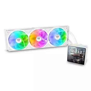 Refrigeración líquida todo en uno Thermaltake TH360 V3 Ultra ARGB — 3 ventiladores de 120 mm, 500–2500 rpm, 12 V, blanco