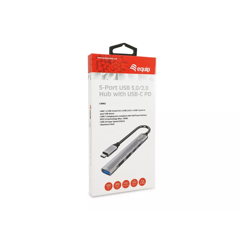 Equip hub USB 3.0/2.0 de 5 puertos con USB-C PD