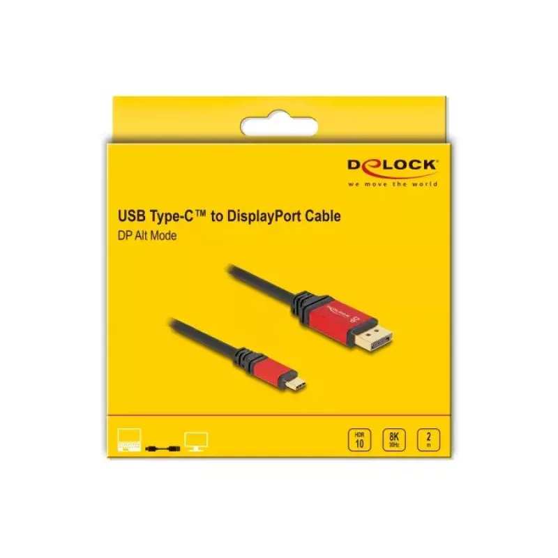 Cable DELOCK USB Type-C a DisplayPort 8K 30Hz HDR 2m rojo