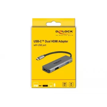 Adaptador DeLOCK USB Type-C a doble HDMI 4K 60Hz puerto USB