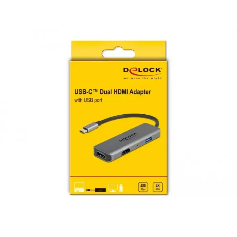 Adaptador DeLOCK USB Type-C a doble HDMI 4K 60Hz puerto USB