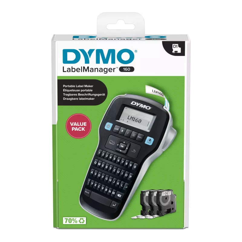 Impresora de etiquetas DYMO LabelManager 160 Valuepack transferencia térmica 160 x 160 DPI 12 mm/s D1 QWERTZ