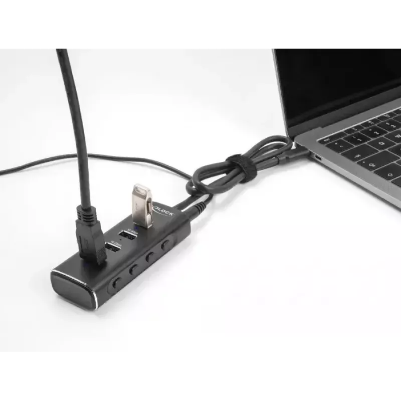 Hub USB DeLOCK 4 puertos 10 Gbps Type-C cable de 60 cm con interruptor