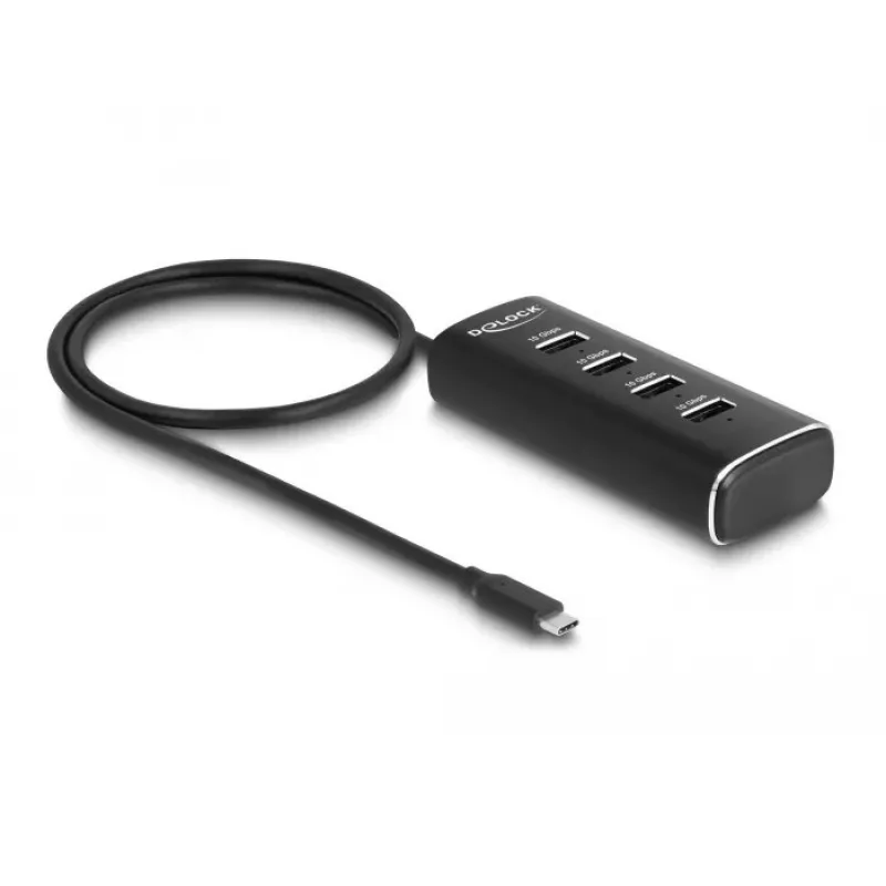 Hub USB DeLOCK 4 puertos 10 Gbps Type-C cable de 60 cm con interruptor