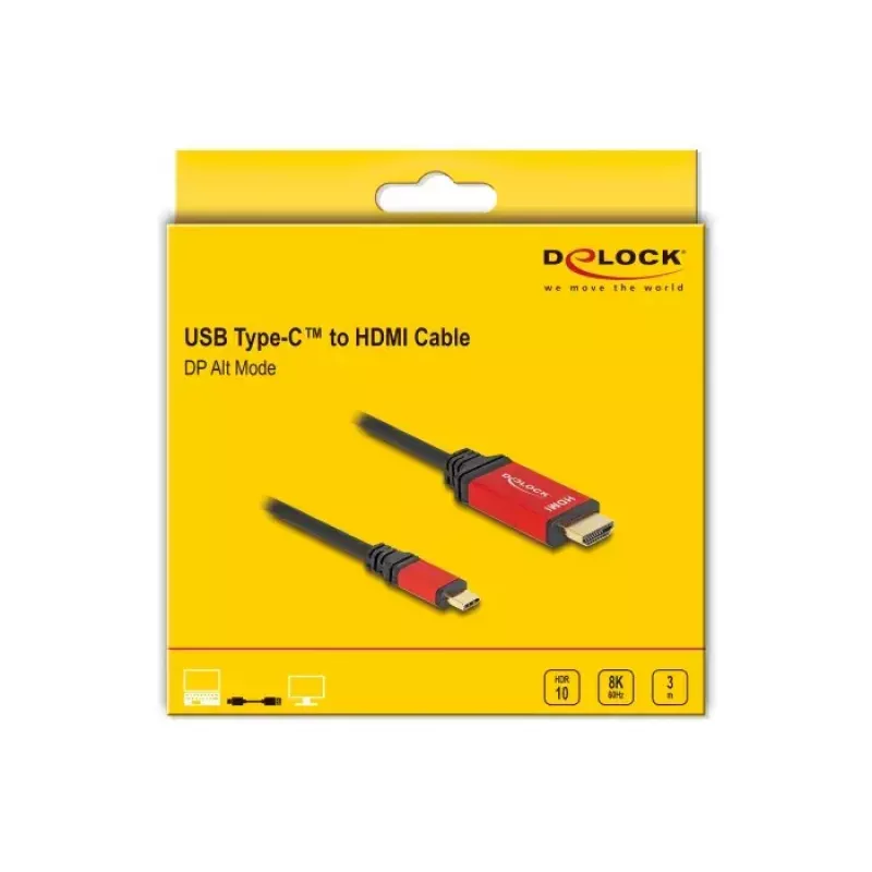 Cable DeLOCK USB Type-C a HDMI 8K 60Hz HDR 3m rojo