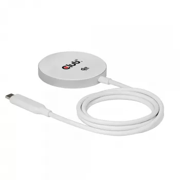 Cargador inalámbrico club 3d CAC-3026 25W Qi2 base magnética, compatible con Qi 2.2 MagSafe, cable de 1 m, blanco