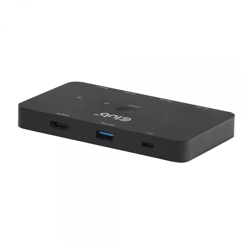 Switch KVM club 3d Dual USB-C a HDMI, 2 puertos, 4K UHD 3840x2160, consola USB-C, 65W PD, negro