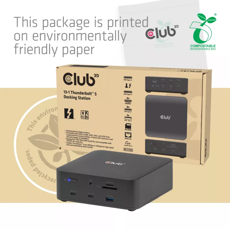 Docking station CLUB3D CSV-2562 Thunderbolt 5, SSD M.2, 2×HDMI 8K60Hz, 180W, 120 Gbit/s