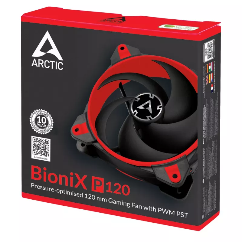 ARCTIC BioniX P120 (rojo) – ventilador gaming de 120 mm optimizado para presión con PWM PST