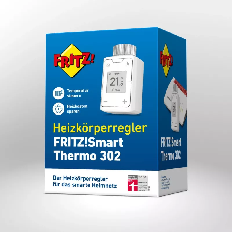 FRITZ Smart Thermo 302 termostato (interior), blanco, control por botones, pila AA, 51×51×90 mm