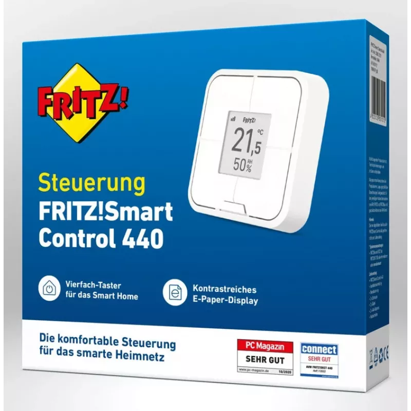 Controlador inteligente inalámbrico montable en pared FRITZ Smart Control 440 — blanco, 69×69×18 mm