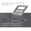 CLUB3D soporte ajustable de aluminio para portátil con concentrador USB-C®, gris, 260 mm, 224 mm, 56 mm, 1,76 kg, 315 mm