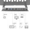 CLUB3D soporte ajustable de aluminio para portátil con concentrador USB-C®, gris, 260 mm, 224 mm, 56 mm, 1,76 kg, 315 mm