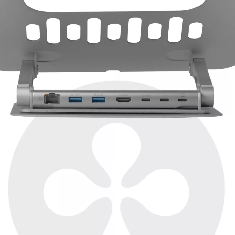 CLUB3D soporte ajustable de aluminio para portátil con concentrador USB-C®, gris, 260 mm, 224 mm, 56 mm, 1,76 kg, 315 mm