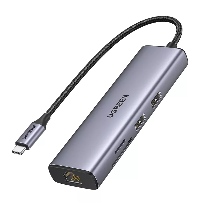 Hub USB-C UGREEN 90568 2 USB 3.0 HDMI RJ45 SD TF PD puerto