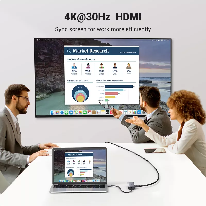 Hub USB-C UGREEN 90568 2 USB 3.0 HDMI RJ45 SD TF PD puerto