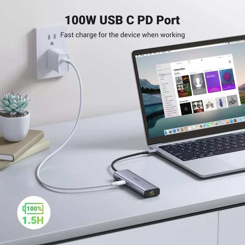 Hub USB-C UGREEN 90568 2 USB 3.0 HDMI RJ45 SD TF PD puerto