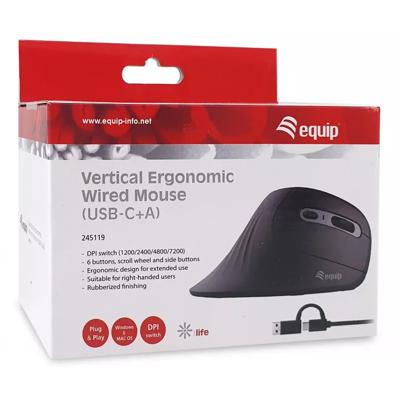 Equip 245119 Ratón Universal Diestro USB Type-A + USB Type-C Óptico 7200 DPI
