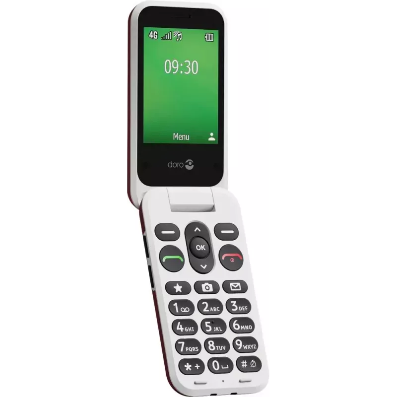 Teléfono básico Doro Leva E30 Teléfono plegable, 2,8 pulgadas (7,11 cm) 320x240, Single-SIM, Cámara 0,3 MP, 1150 mAh, IP55, Rojo/Blanco