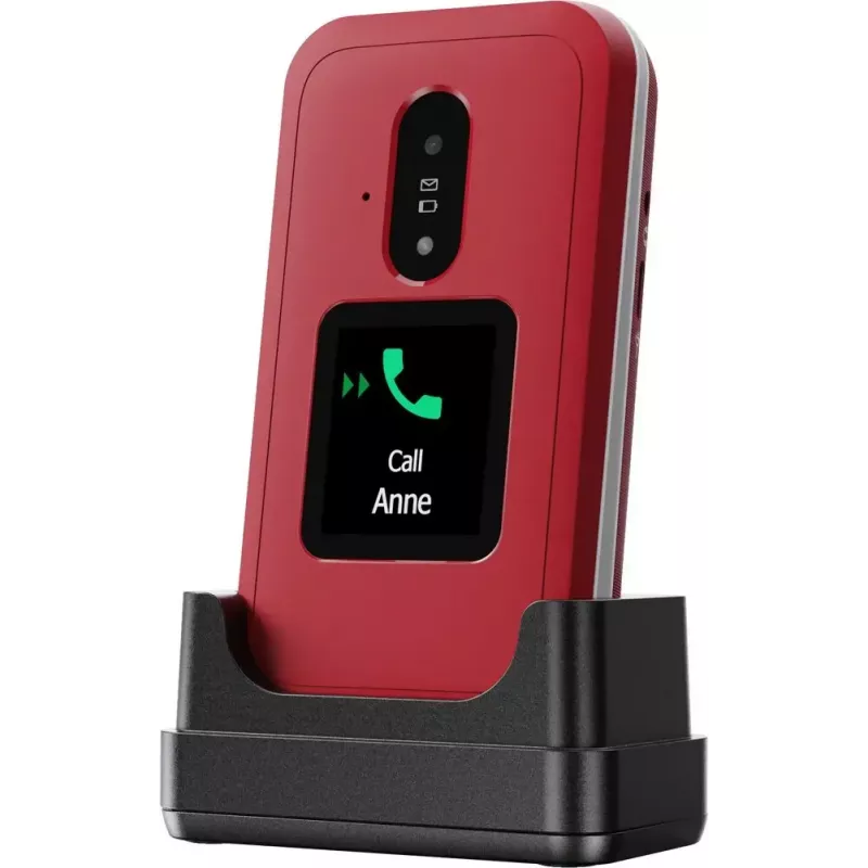 Teléfono básico Doro Leva E30 Teléfono plegable, 2,8 pulgadas (7,11 cm) 320x240, Single-SIM, Cámara 0,3 MP, 1150 mAh, IP55, Rojo/Blanco