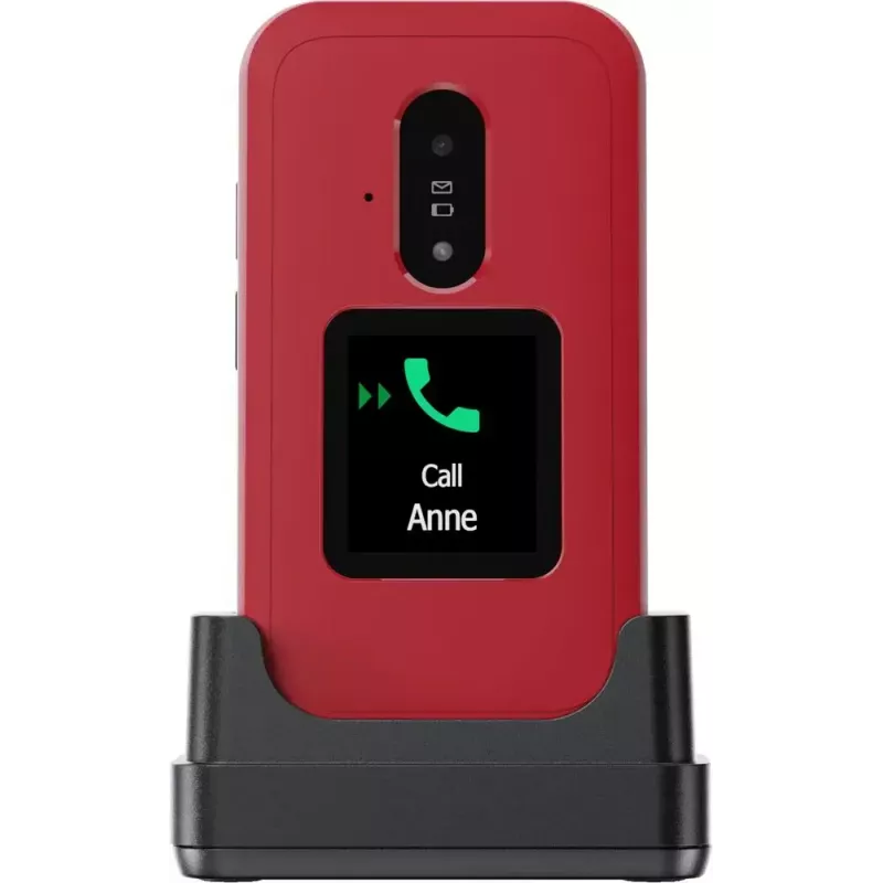 Teléfono básico Doro Leva E30 Teléfono plegable, 2,8 pulgadas (7,11 cm) 320x240, Single-SIM, Cámara 0,3 MP, 1150 mAh, IP55, Rojo/Blanco