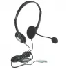Auriculares estéreo on-ear Manhattan (3,5 mm), varilla de micrófono, control de volumen en línea, almohadillas de espuma, 2 conectores jack estéreo de 3,5 mm estándar para uso de audio/micrófono, cable de 2 m, negro, tres años de garantía