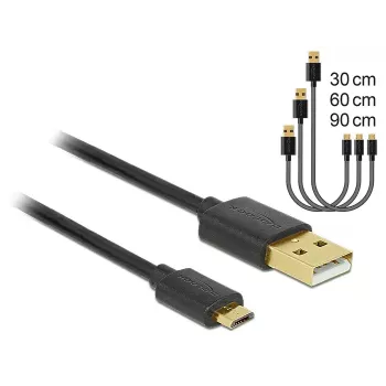 Delock Cable de datos y carga de USB 2.0 Type-A a Micro-B, juego de 3 piezas, negro