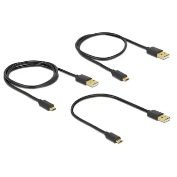 Delock Cable de datos y carga de USB 2.0 Type-A a Micro-B, juego de 3 piezas, negro