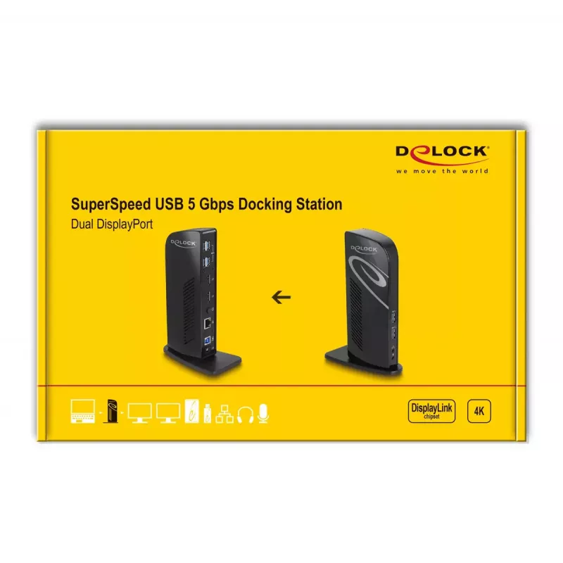 DeLOCK Base de acoplamiento USB Dual DisplayPort 4K USB 3.2 LAN Audio
