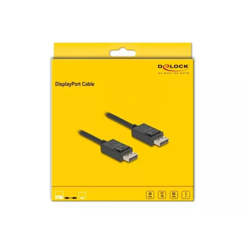 Cable DisplayPort DeLOCK 16K 30 Hz 8K 60 Hz 40 Gbit/s 3 m