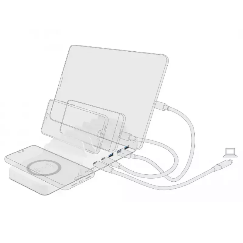 Cargador de sobremesa DeLOCK USB y carga inalámbrica 2 x USB Type-C PD + 3 x USB Type-A con 110 W