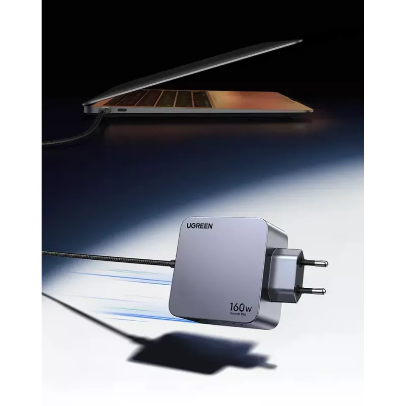 Cargador Ugreen Nexode Pro 160W GaN con cable USB-C universal negro, gris AC carga rápida para interiores