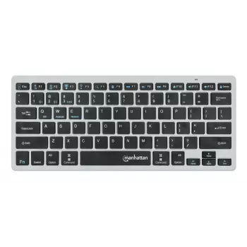 Teclado inalámbrico dual mode ultrafino Manhattan, distribución QWERTZ alemana, Bluetooth (v3.0) e inalámbrico (2,4 GHz), 78 teclas planas de tijera, gestión automática de energía, alcance 10 m, microreceptor USB-A, pila AAA (incluida), Windows y Mac, tres años de garantía