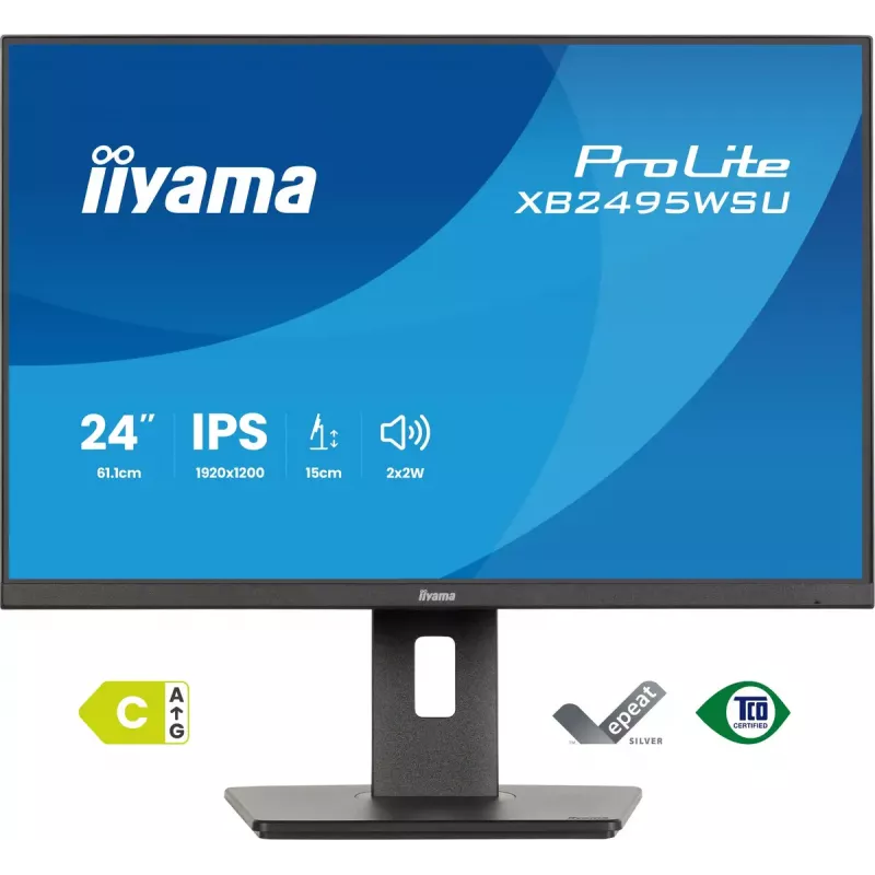 Monitor IIYAMA ProLite XB2495WSU-B1 61,2 cm (24.1 pulgadas) 1920×1200 IPS Full HD, 4 ms, hub USB 3.2, regulable en altura, altavoces