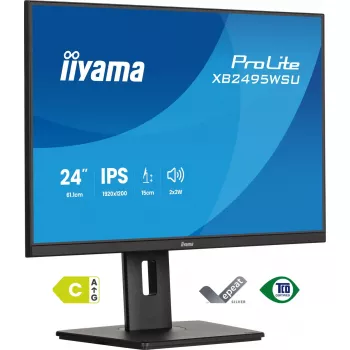 Monitor IIYAMA ProLite XB2495WSU-B1 61,2 cm (24.1 pulgadas) 1920×1200 IPS Full HD, 4 ms, hub USB 3.2, regulable en altura, altavoces