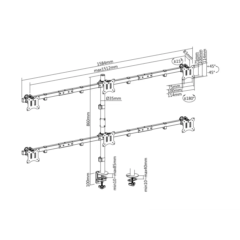 Soporte de mesa para monitor Equip 17 pulgadas-32 pulgadas ajustable 6