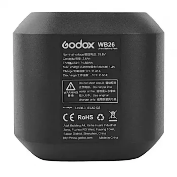 Batería accesorio de flash de cámara Godox WB26 Ion de litio 2600 mAh 28,8 V