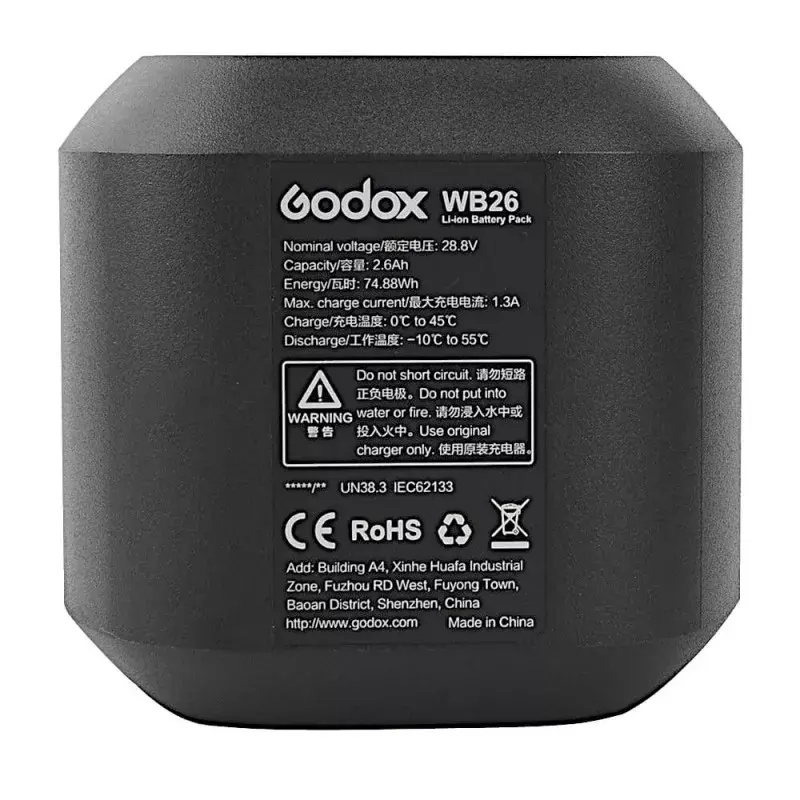 Batería accesorio de flash de cámara Godox WB26 Ion de litio 2600 mAh 28,8 V