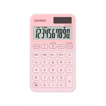 Calculadora básica de bolsillo CASIO SL-310YC — 10 dígitos, batería/solar, funciones de impuestos y beneficios, rosa claro