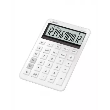 Calculadora de sobremesa básica CASIO MS-200DQ 12 dígitos, batería/solar, funciones de impuestos y beneficios, blanca