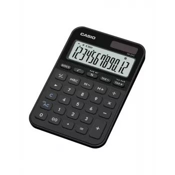 Calculadora de sobremesa CASIO MS-20YC — modelo básico, batería/solar, cálculo de impuestos y beneficios, negra