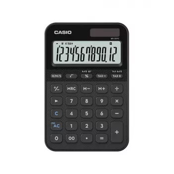 Calculadora de sobremesa CASIO MS-20YC — modelo básico, batería/solar, cálculo de impuestos y beneficios, negra
