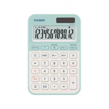 Calculadora de sobremesa CASIO MS-20YC — Basic 12 dígitos, batería/solar, funciones de impuestos y beneficios, verde claro