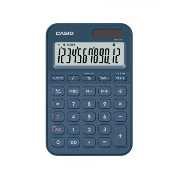 Calculadora de sobremesa básica CASIO MS-20YC — 12 dígitos, funciones de impuestos y beneficios, batería/solar, azul marino