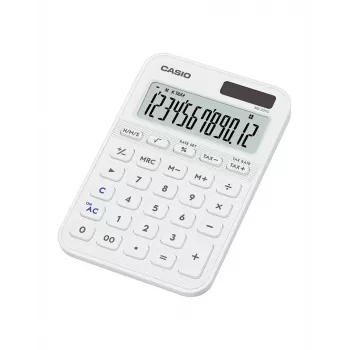 Calculadora de sobremesa básica CASIO MS-20YC — 12 dígitos, batería/solar, funciones de impuestos y beneficios, blanca